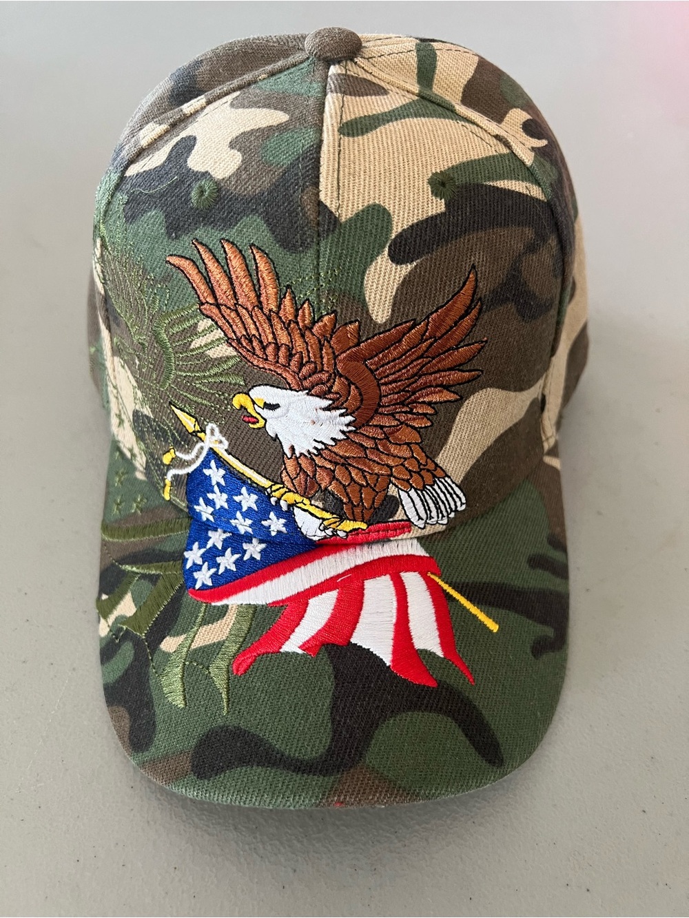 Men’s Camouflage Baseball Cap with Eagle & Flag